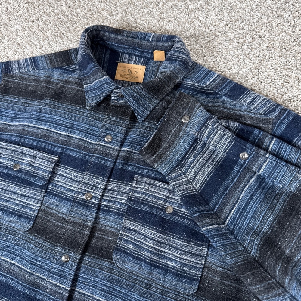 Red Head Ranch Shirt Mens 2XL Blue Striped Heavy Western Snap Front Button Up